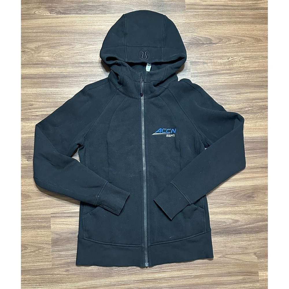 Lululemon Black Full Zip Scuba Hoodie Sweatshirt ACCN ESPN Logo Women's Size 10